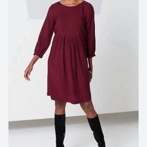 J. Jill Pintucked Cranberry Round Neck 3/4 Sleeve Shift Dress in Women's Large
